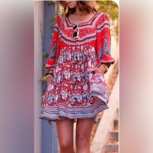 Free People Red and Blue Bohemian Dress